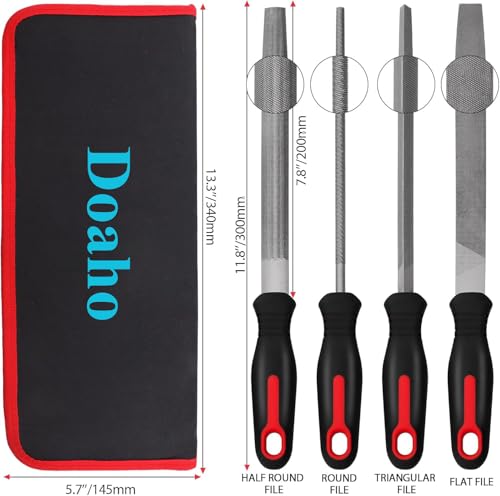 Doaho 19Pcs Metal File Set,Files Tool Kit for Woodworking with Needle File,Flat,Round,Half-Round,Triangle Shapes,Brush & Carry Case for Sharpening,Wood and Steel Deburring,Craft - Image 2