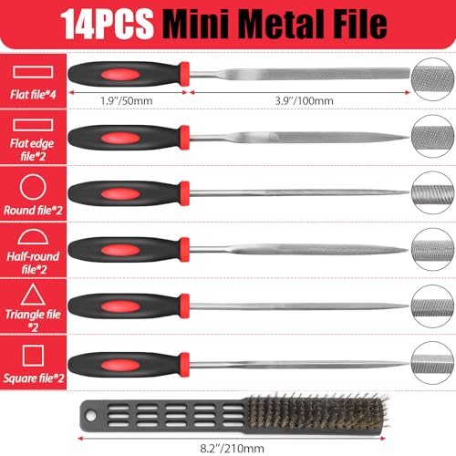 Doaho 19Pcs Metal File Set,Files Tool Kit for Woodworking with Needle File,Flat,Round,Half-Round,Triangle Shapes,Brush & Carry Case for Sharpening,Wood and Steel Deburring,Craft - Image 3
