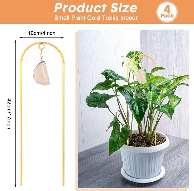 Zopeal Zopeal 4 Pack Small Metal Plant Trellis Indoor 17 Inch Mini Gold Garden Trellis Potted Plant Support Stake Houseplant Trellis with Agate for Indoor Outdoor Climbing Plants Vine Flower Pot Plant Decor  - Image 2