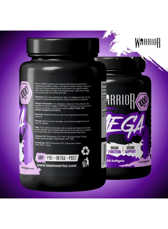 Warrior Omega 3 Essential Fatty Acids 1000mg - 60 Softgels - Image 2