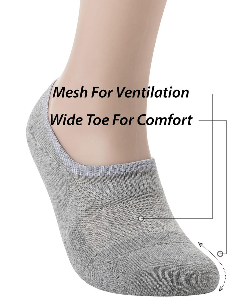 Pro Mountain No Show Socks Women Wide Toe Box For Health Y Heel Forefoot Size S Grey 4 Pack Cotton Cushion Footies Loafer Sneakers US Shoe 6-8 - Image 5