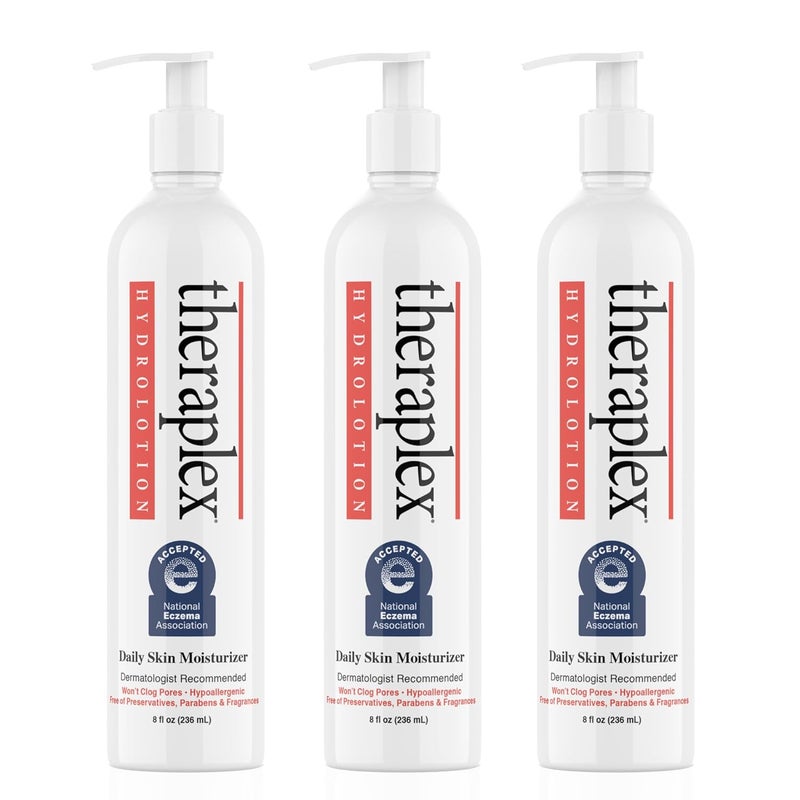 THERAPLEX Hydrolotion  Daily Skin and Body Moisturizer No Parabens Or Preservatives Noncomedogenic and Hypoallergenic FragranceFree Dermatologist Recommended 3 Pack