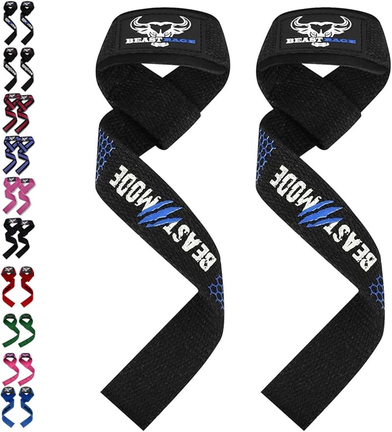 BEAST RAGE Weight Lifting Straps Fitness Padded Cotton Wrist Support Gel Advanced Grips Dumbbell Bar Wraps Heavy Duty Gym Bodybuilding Straps Power Deadlift Barbells Non Slip Exercise - Image 1