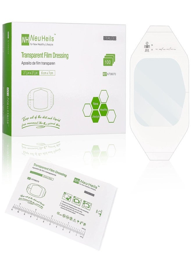 NeuHeils Transparent Film Dressing 2 3/8'' x 2 3/4'', 100 Pack, Waterproof Wound Cover Bandage, Clear IV Catheter Tape, Adhesive Patch, Shower Shield - Image 1