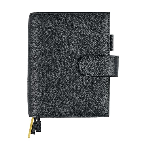 Ox Knight Genuine Leather Cover for A6 Notebooks Fits Hobonichi Techo OriginalMidori MD Planners Leuchtturm1917 and Stalogy with Pen Loop Card Slots Side Pockets Back Pocket and Bookmarks Black - Image 1