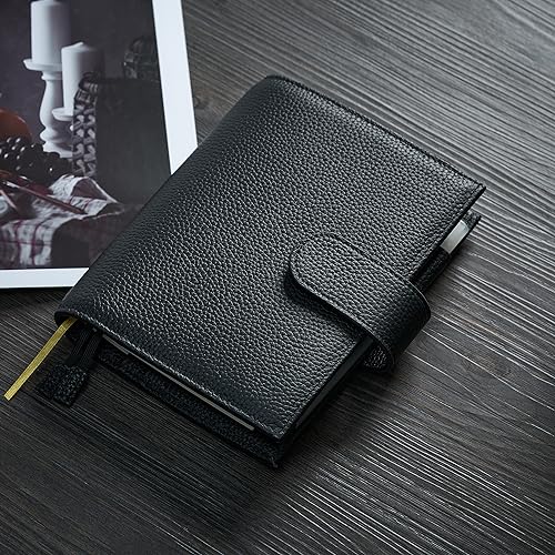 Ox Knight Genuine Leather Cover for A6 Notebooks Fits Hobonichi Techo OriginalMidori MD Planners Leuchtturm1917 and Stalogy with Pen Loop Card Slots Side Pockets Back Pocket and Bookmarks Black - Image 3