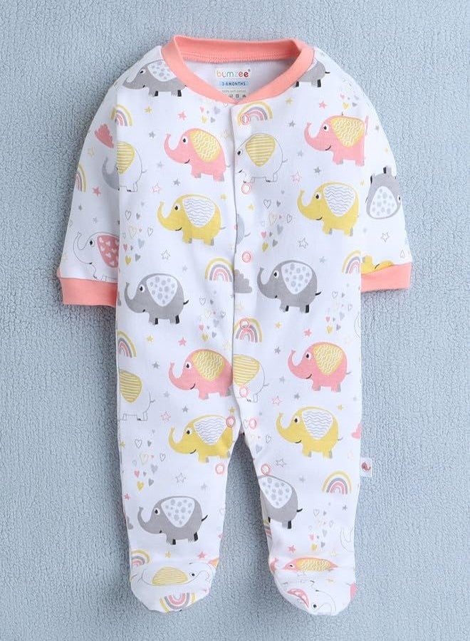 BUMZEE طقم بيجامات نوم بأكمام طويلة للبنات الصغيرات من بامزي، لون خوخي وأبيض، مكون من 3 قطع، مناسب لعمر 3-6 أشهر (Peb10053C-pch) - Image 2