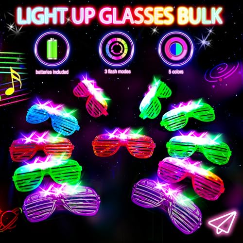 SHQDD 38PCS LED Glasses, Light Up Glasses, 5 Colors, 3 Light Modes, Glow in The Dark Party Supplies, Neon Party Favors for Birthday Gifts, Party Decorations, New Year, Carnival - Image 3
