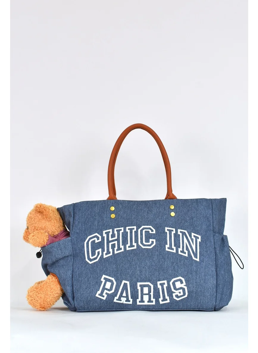 Elatae Teddy Bear Detailed Shoulder Bag Blue 17587