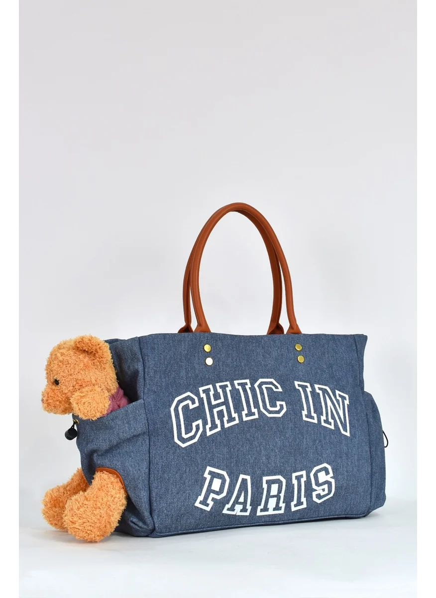 Elatae Teddy Bear Detailed Shoulder Bag Blue 17587