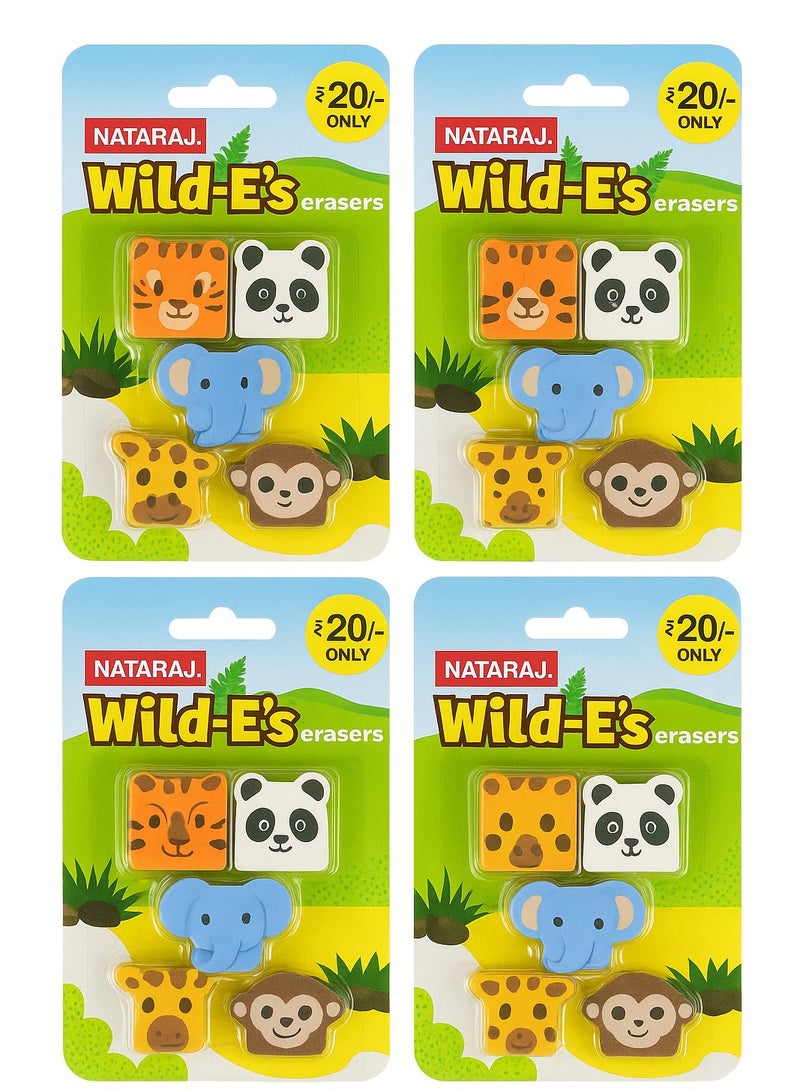 ناتاراج مجموعة ممحاة حيوانات من ناتاراج وايلد-إي، مكونة من 4 قطع - مجموعة أدوات مكتبية لطيفة للأطفال، ممحاة بأشكال مرحة للمدرسة والهدايا