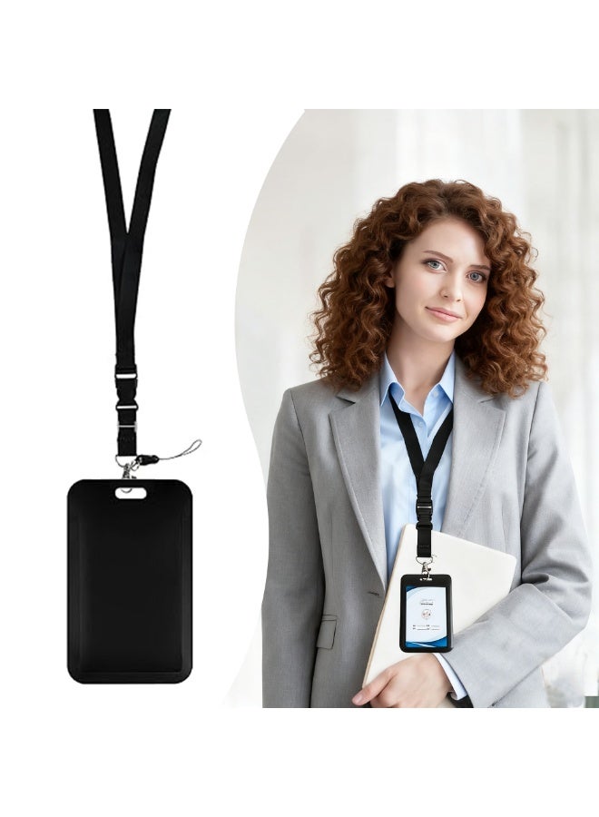FLOVAZO 6 Pcs ID Card Holder Set with Retractable Reel & Adjustable Lanyard for Work, School, Office - Professional Badge Holder with Clear Window & Card Slots, Unisex Corporate Gift (Black) - Image 4