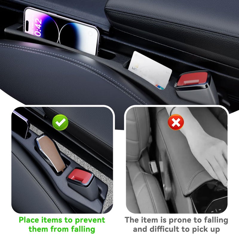 Alieemo Car Seat Gap Filler Organizer, 2PCS Multifunctional Vehicle Fill Gap Blocker with Storage Slot Between Seat & Console, Anti-Drop Auto Interior Organization, Universal Fit (Black) - Image 3