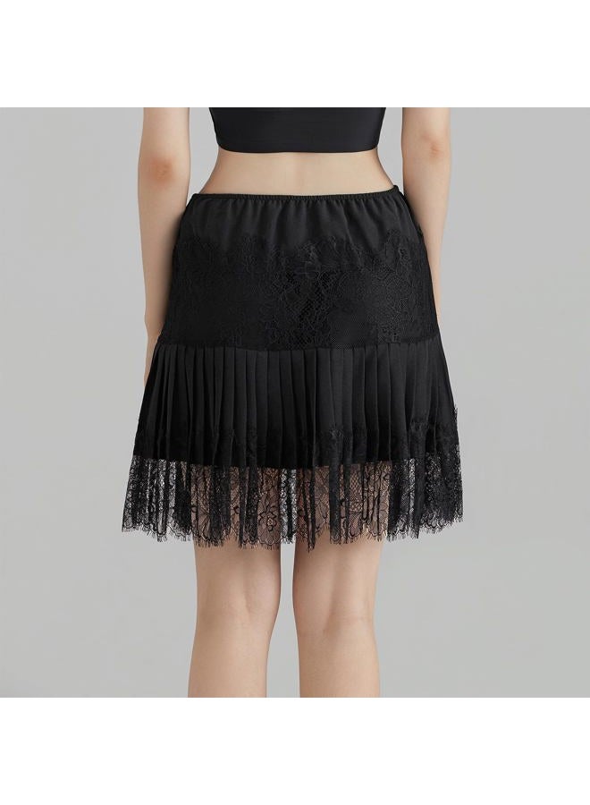 Nicoxijia Women's Y2k Lace Half Slip Skirt Low Rise Pleated Ruffle LaceTrim Mini Skirt Layered Flowy Short Skirts Underskirt, Black, Large - Image 4
