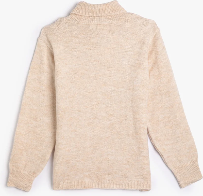 كوتون Turtleneck Sweater Hair Braid Detailed Long Sleeve Soft Textured