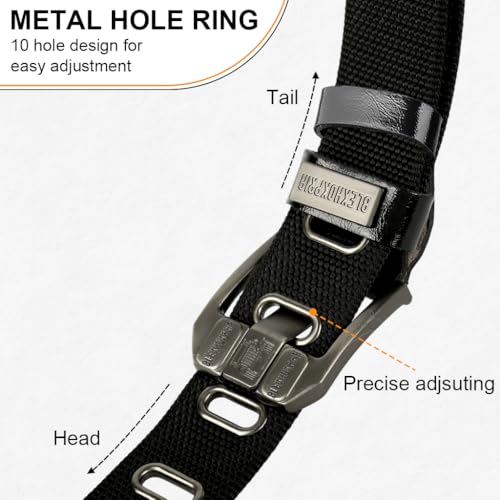 GUSTAVE® Belts for Man, Nylon Woven Men Belt, Tactical Mens Belt for Men Jeans, Pin-and-Tuck, Alloy Buckle, Adjustable Casual Outdoor Mens Fashion Accessories Stylish Belts Gifts - Black, 123cm/48.4'' - Image 3