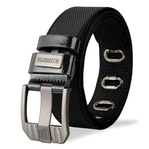 GUSTAVE® Belts for Man, Nylon Woven Men Belt, Tactical Mens Belt for Men Jeans, Pin-and-Tuck, Alloy Buckle, Adjustable Casual Outdoor Mens Fashion Accessories Stylish Belts Gifts - Black, 123cm/48.4'' - Image 1