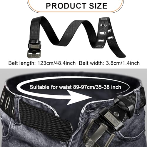 GUSTAVE® Belts for Man, Nylon Woven Men Belt, Tactical Mens Belt for Men Jeans, Pin-and-Tuck, Alloy Buckle, Adjustable Casual Outdoor Mens Fashion Accessories Stylish Belts Gifts - Black, 123cm/48.4'' - Image 2