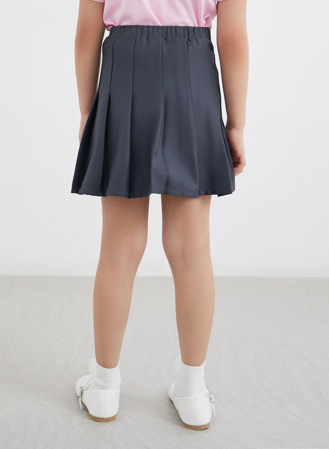 ستايلي تنورة مدرسية للبنات رمادية بكسرات وخصر مطاطي - Image 4