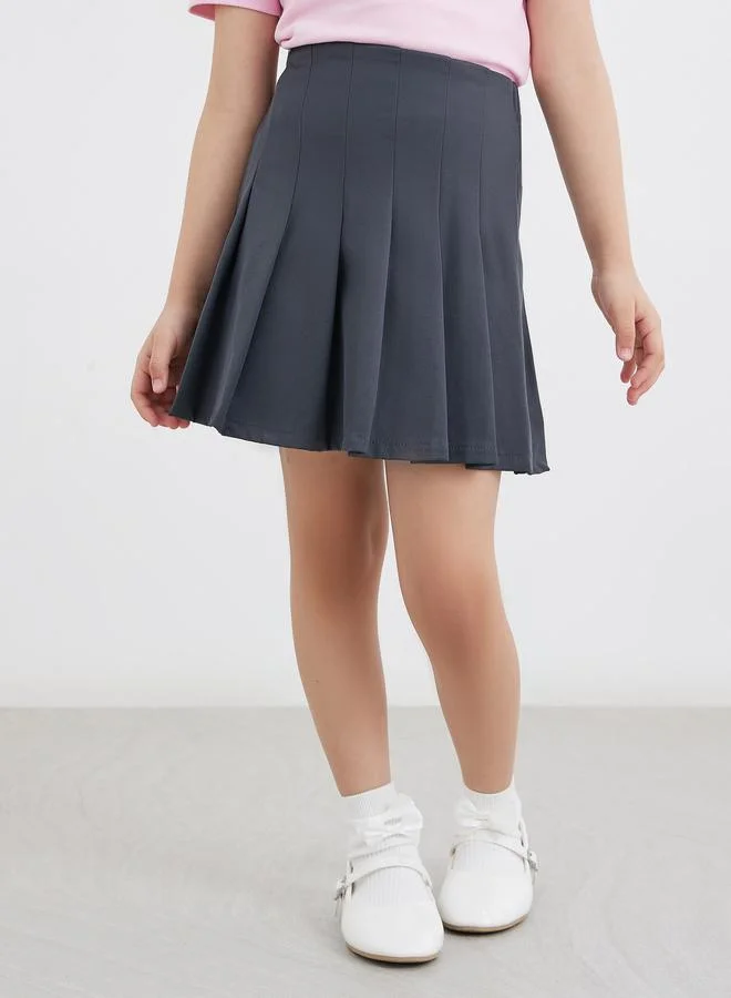 Styli Styli Girls School Uniform Grey Pleated Skirt with Elastic Waist