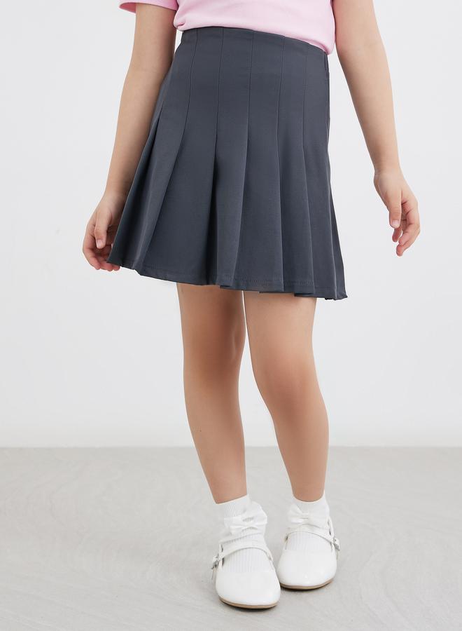 ستايلي تنورة مدرسية للبنات رمادية بكسرات وخصر مطاطي - Image 1