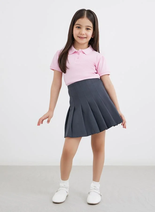 Styli Styli Girls School Uniform Grey Pleated Skirt with Elastic Waist