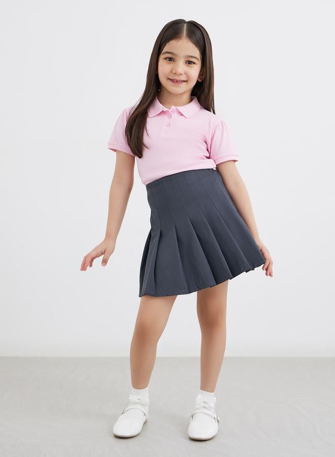 ستايلي تنورة مدرسية للبنات رمادية بكسرات وخصر مطاطي - Image 2
