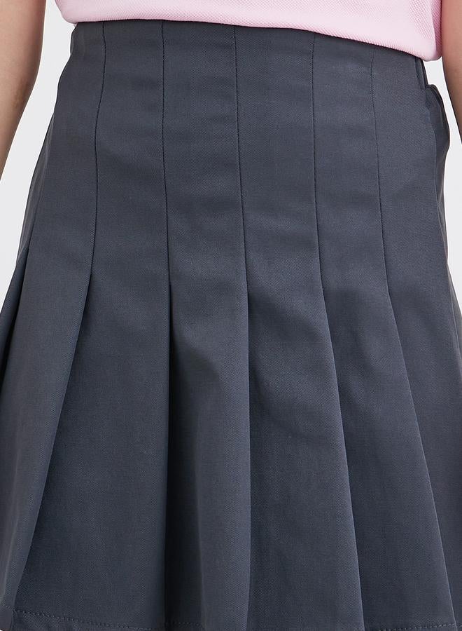 ستايلي تنورة مدرسية للبنات رمادية بكسرات وخصر مطاطي - Image 3