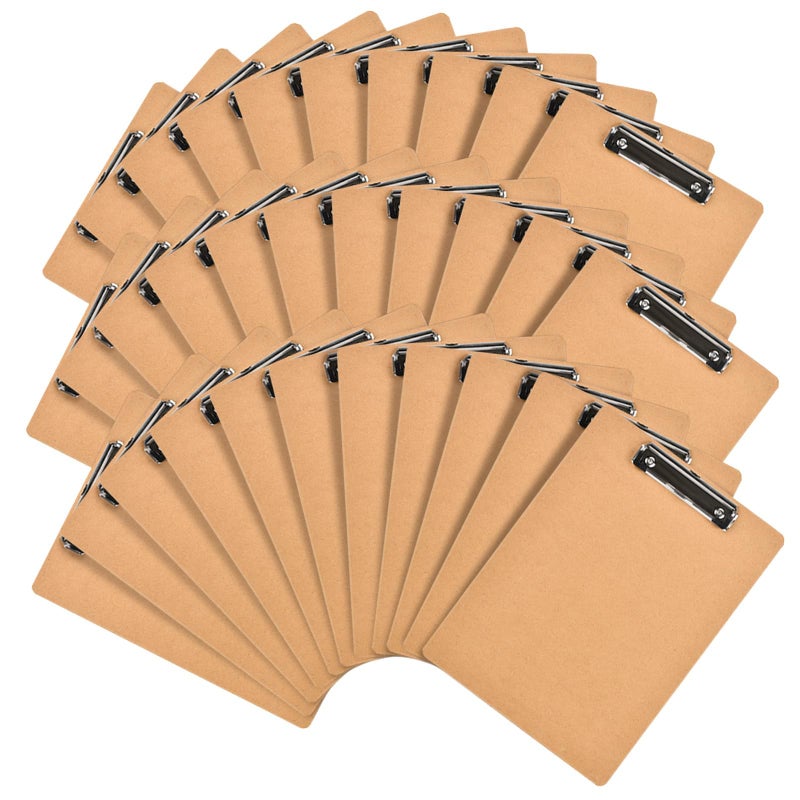 HappyHapi 6 x 9 Clipboards Bulk, 32 Pack Small Clip Board, A5 Letter Size Wooden Hardboard Kids Clipboard Pack for Classroom, Party, Home, Brown - Image 1