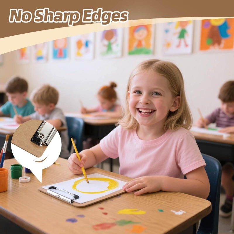 HappyHapi 6 x 9 Clipboards Bulk, 32 Pack Small Clip Board, A5 Letter Size Wooden Hardboard Kids Clipboard Pack for Classroom, Party, Home, Brown - Image 2