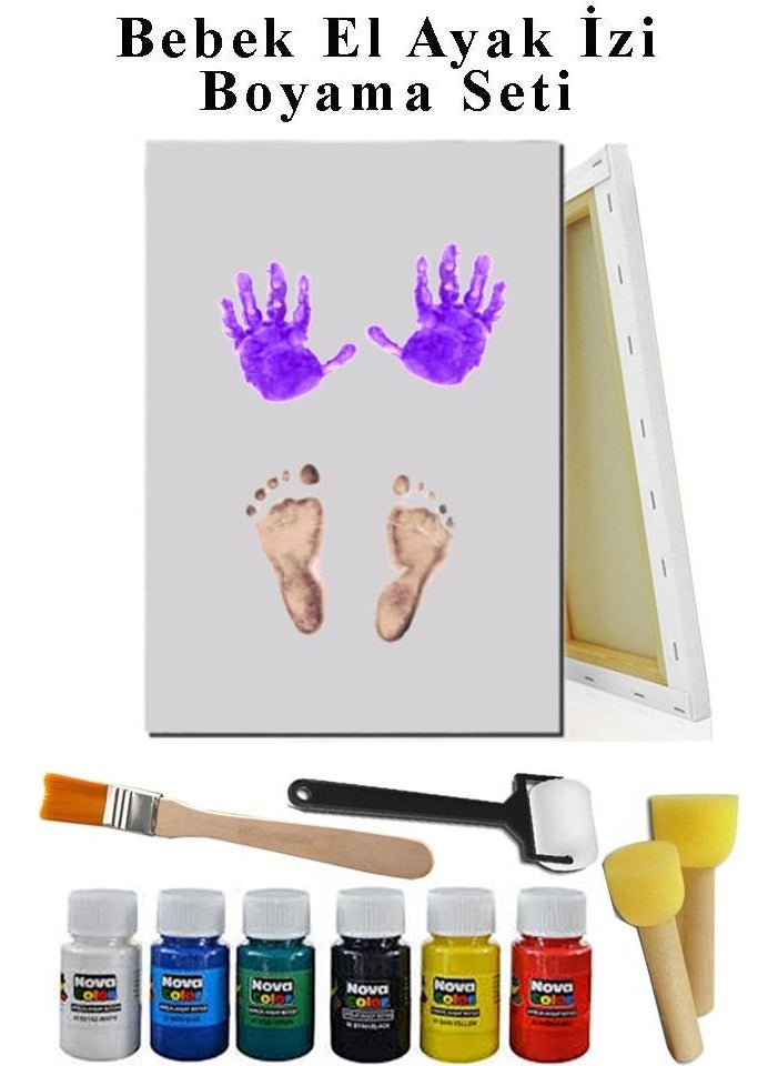 Artlantis Baby Hand Footprint Canvas 25X35 cm Painting Set 1 Pack Finger Paint Ground Brush Roller Brush Pompom Brush Souvenir Set  - Image 2