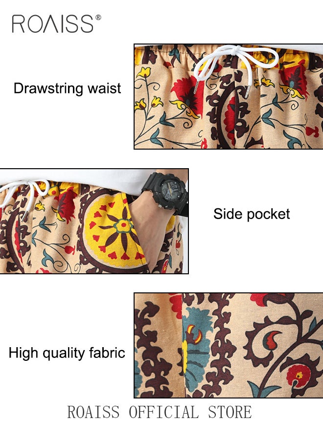 roaiss - Plus Size Men Cotton Linen Shorts Youth Printed Beach Boxer Brief Comfortable and Loose-Fitting Swim Trunks for Summer Casual Sports and Relaxation - Image 1