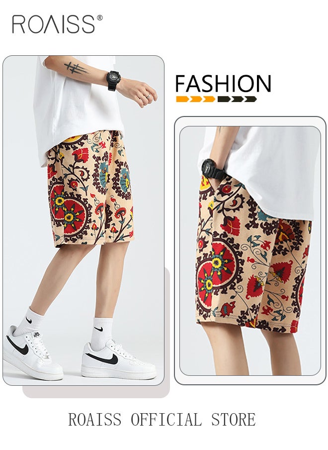 roaiss - Plus Size Men Cotton Linen Shorts Youth Printed Beach Boxer Brief Comfortable and Loose-Fitting Swim Trunks for Summer Casual Sports and Relaxation - Image 1