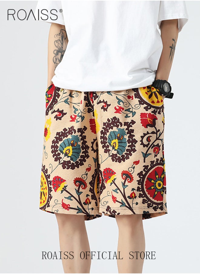 roaiss - Plus Size Men Cotton Linen Shorts Youth Printed Beach Boxer Brief Comfortable and Loose-Fitting Swim Trunks for Summer Casual Sports and Relaxation - Image 1
