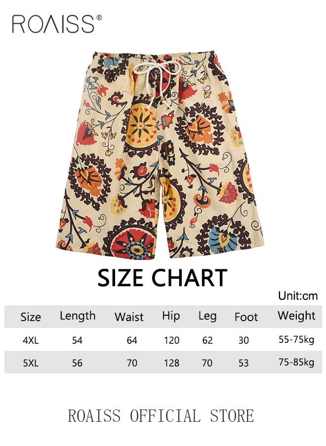 roaiss - Plus Size Men Cotton Linen Shorts Youth Printed Beach Boxer Brief Comfortable and Loose-Fitting Swim Trunks for Summer Casual Sports and Relaxation - Image 1