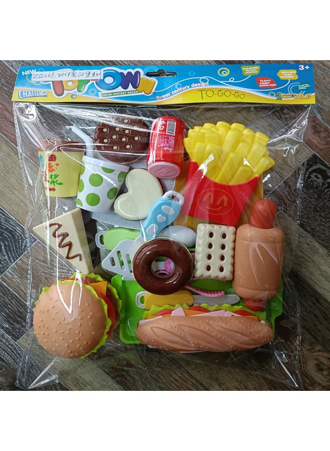 Children's French Fries Cake Burger Bread Breakfast Toy Set Play House Year Pizza Model Artificial Food-Color:20-piece Hamburger House Set  - Image 1