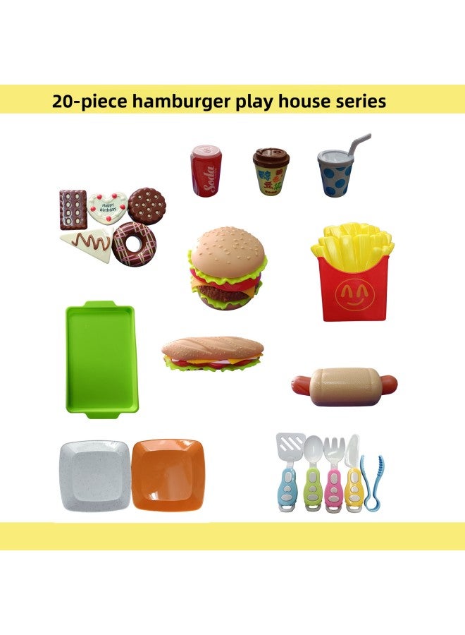 Children's French Fries Cake Burger Bread Breakfast Toy Set Play House Year Pizza Model Artificial Food-Color:20-piece Hamburger House Set  - Image 2