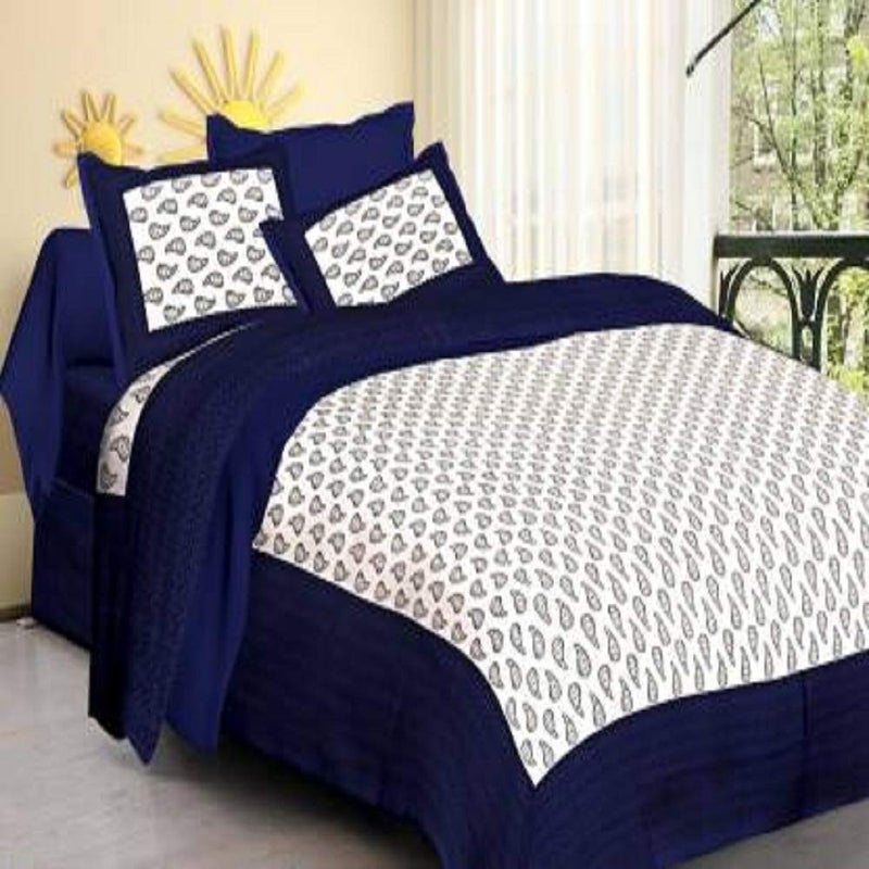 E Elma 100 Pure Cotton Rajasthani Tradition King Size Jaipuri Double Bedsheets with 2 Pillow Covers Jaipuri Bedspreads - Image 1