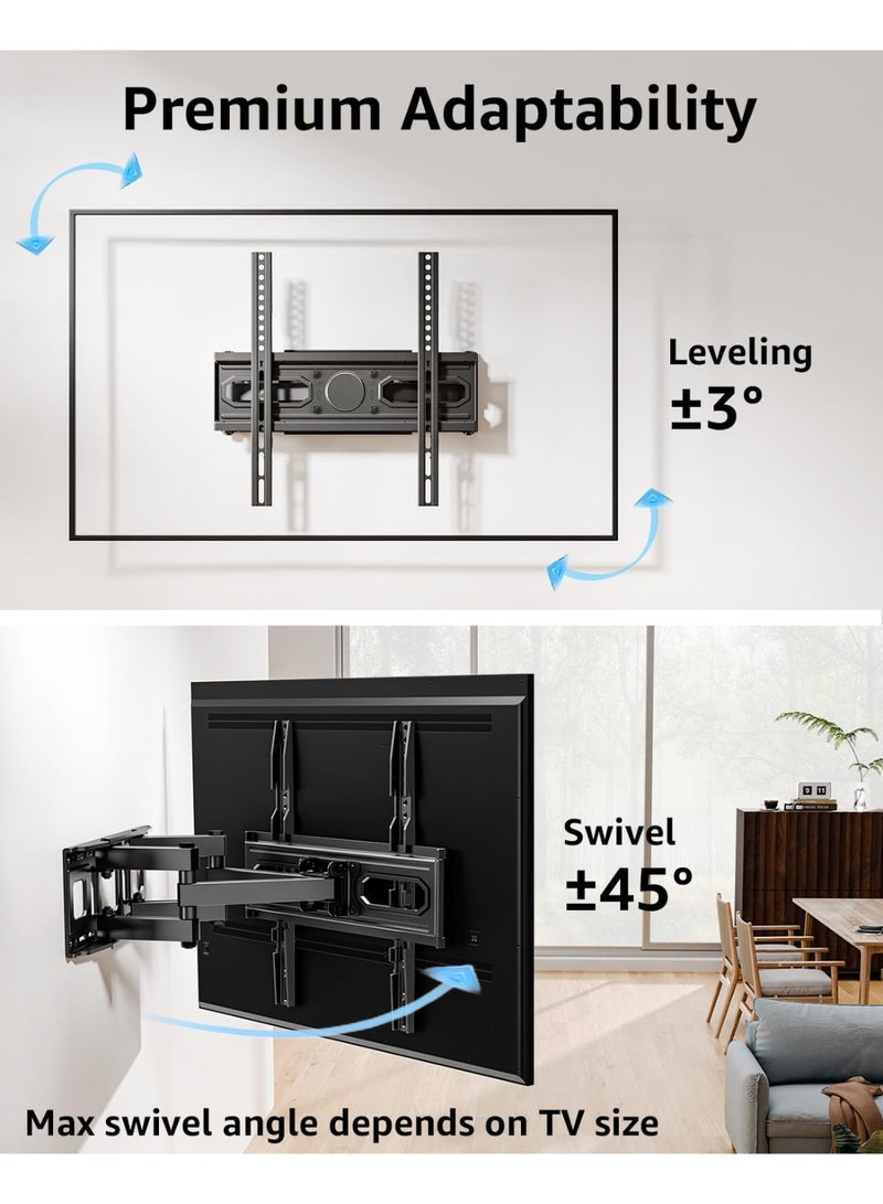TV Wall Mount for 32-65 Inch Flat Curved LED LCD TVs - Full Motion, Tilt, Swivel, Dual Articulating Arms, Max VESA 400x400mm, 99lbs Max Load - Image 3