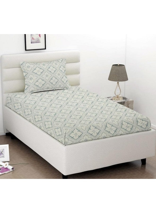 BSB HOME BSB HOME Premium Glace Cotton 180 TC Flat Single Bedsheets for Summer Breathable | Wrinklefree (Size-60 X 90 Inch) with 1 Pillow Covers (Size-17 X 27 Inches, Traditional, White & Grey)  - Image 1