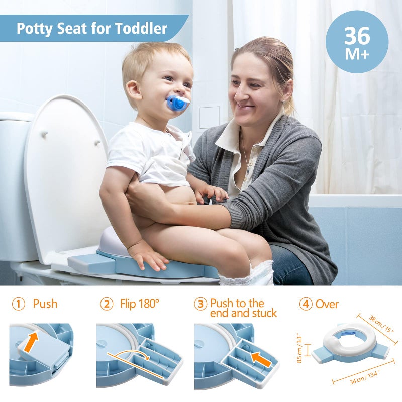 MCGMITT Potty Training Toilet Seat for Toddlers Boys Girls, Portable Baby Toilet Folding Kids Potty Chair Cover with Splash Guard for Travel, Including 3 Non-Slip Feet and Storage Bag (Blue) - Image 3
