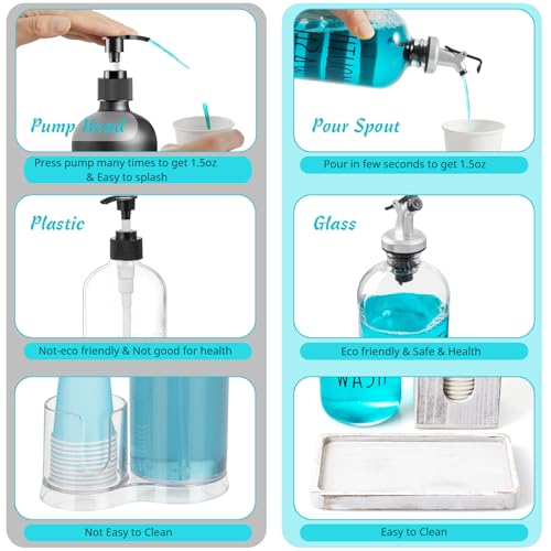 Bivvclaz Glass Mouthwash Dispenser for Bathroom, 16 OZ Mouthwash Dispenser with Pour Spout and White Washed Wood Cup Holder and Tray, Mouth Wash Bottle Container, Rustic Kitchen Bathroom Decor and Accessories - Image 5
