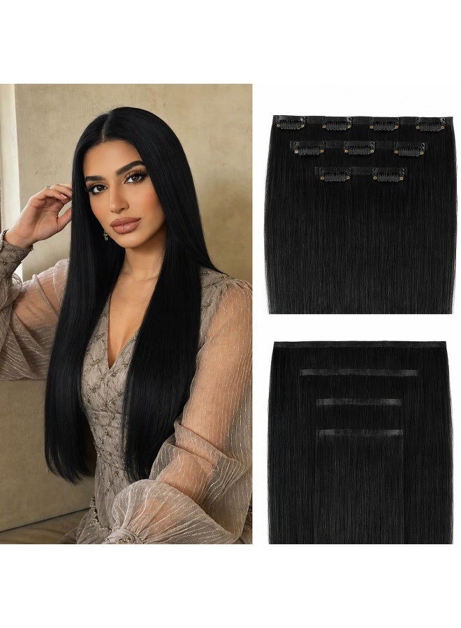 Richcoco Rich Coco 100% Human Hair Seamless Clip In Extensions 4PCS Dark Black Soft Thick Natural Long Hair Easy Install - Image 2