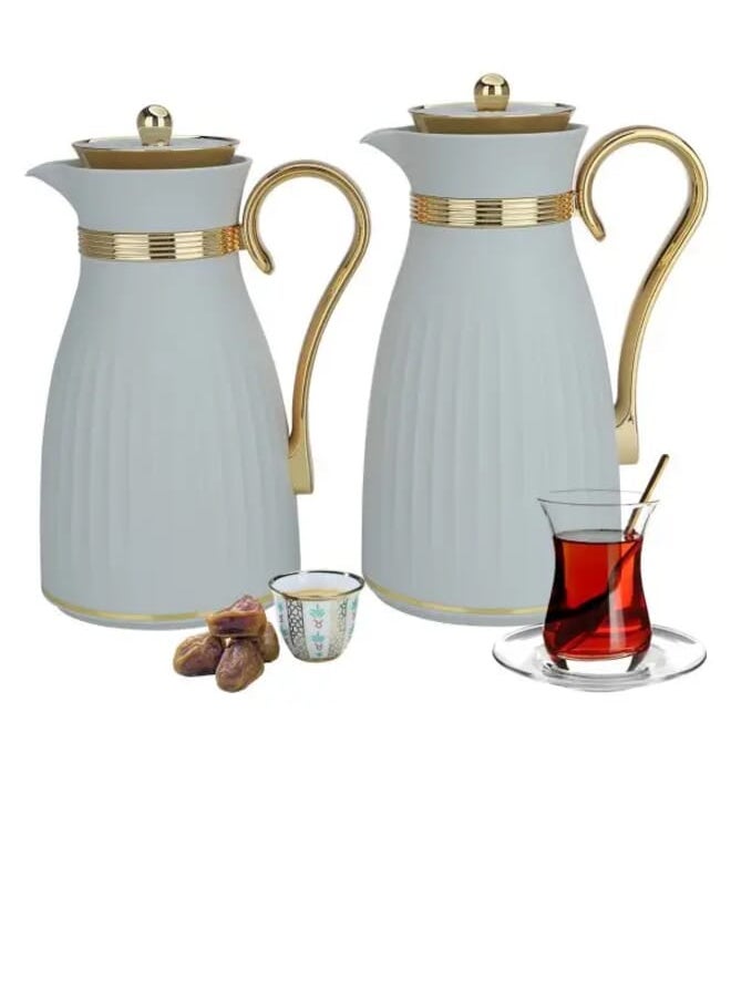 Dana Thermos Set, Light Gray With Golden Handle, Two Pieces 