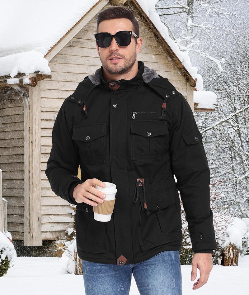 Zoofly Winter Coats for Men Insulated Fleece Lining Cargo Work Jackets Heavyweight Warm Jackets with Multi Pockets Black S - Image 2
