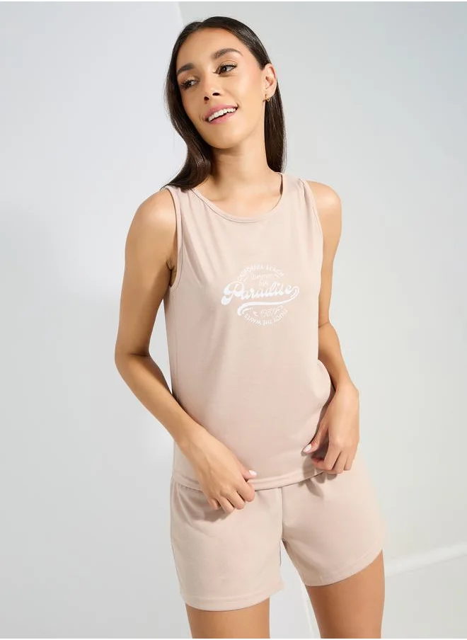 ستايلي California Beach Print Vest & Shorts Set