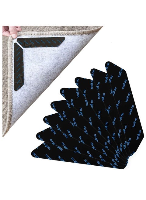 8 Pcs Rug Gripper for Wooden Floors, Reusable Non Slip Rug Underlay Double Side Anti Curling Rug Grip for Hard Floors, Carpet Rug Stickers Anti Slip Rug Grip Tapes to Keep Rug in Places (Black)