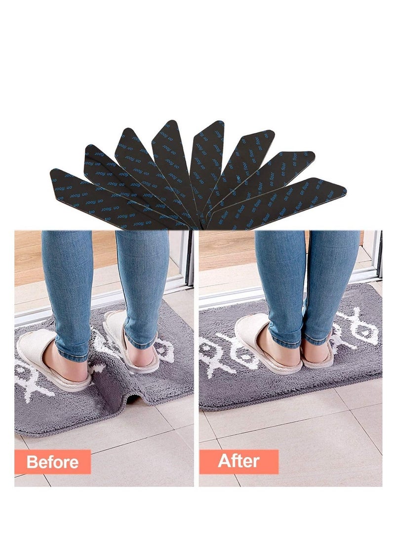 SYOSI 8 قطع مثبت سجادة للأرضيات الخشبية، قابلة لإعادة الاستخدام غير قابلة للانزلاق تحت السجادة جانبية مزدوجة مضادة للتجعد مثبت السجادة للأرضيات الصلبة، ملصقات سجادة مضادة للانزلاق شريط مثبت السجادة للحفاظ على السجادة في أماكنها (أسود) - Image 4