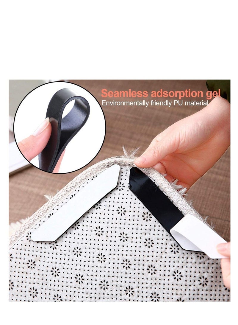 SYOSI 8 قطع مثبت سجادة للأرضيات الخشبية، قابلة لإعادة الاستخدام غير قابلة للانزلاق تحت السجادة جانبية مزدوجة مضادة للتجعد مثبت السجادة للأرضيات الصلبة، ملصقات سجادة مضادة للانزلاق شريط مثبت السجادة للحفاظ على السجادة في أماكنها (أسود) - Image 5