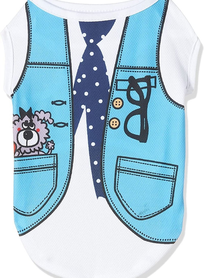 Generic Ohana Spring Wear Collection Fashion Prints Clothes With Round Neck T Shirt For Cats And Dogs Waist Coat And Tie Print Blue Small Size  - Image 1